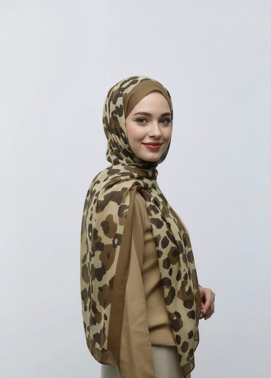 Leopar Desen Aya Şal-Koyu Bronz