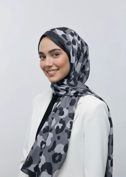 Leopar Desen Aya Şal-Siyah