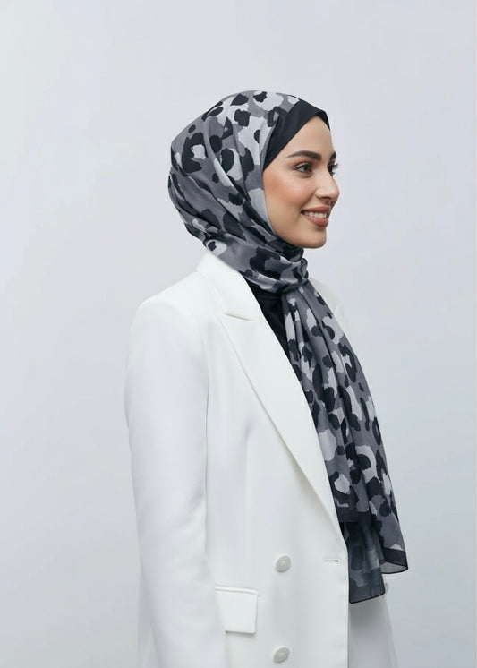 Leopar Desen Aya Şal-Siyah
