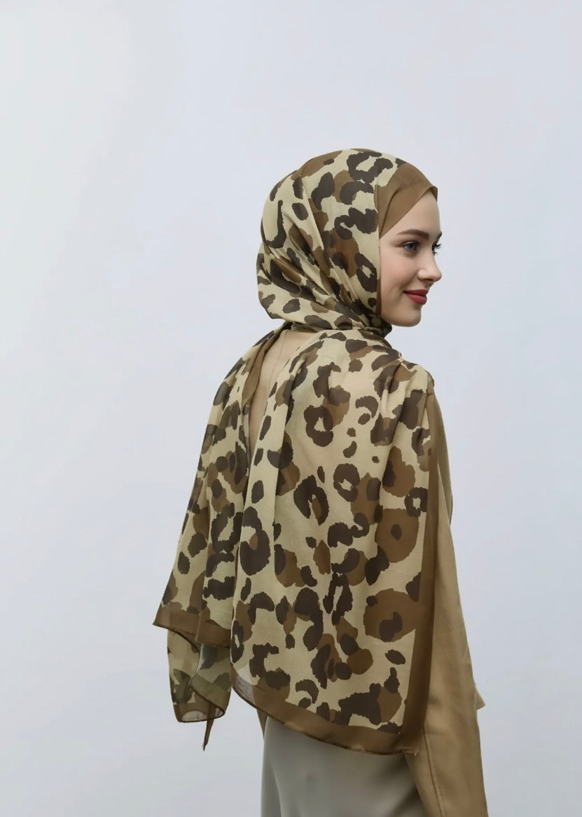 Leopar Desen Aya Şal-Koyu Bronz