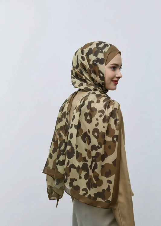 Leopar Desen Aya Şal-Koyu Bronz