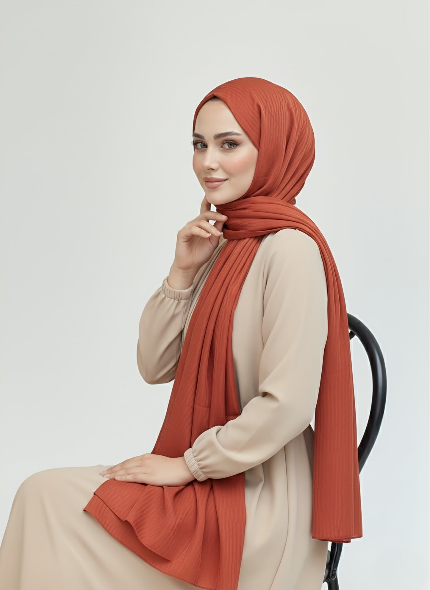 İpeksi Jakar Serisi Chevron Desen Şal -Kiremit