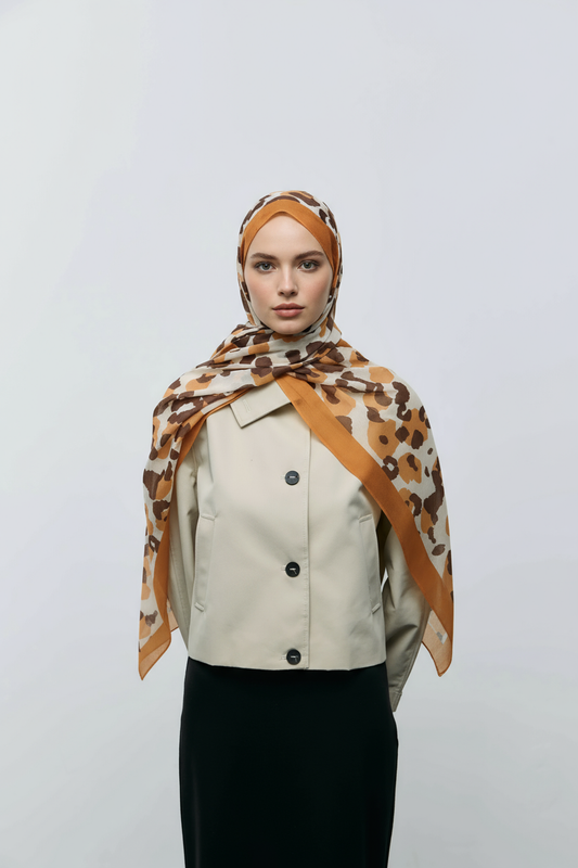 Leopar Desen Aya Şal-Turuncu