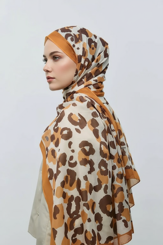 Leopar Desen Aya Şal-Turuncu