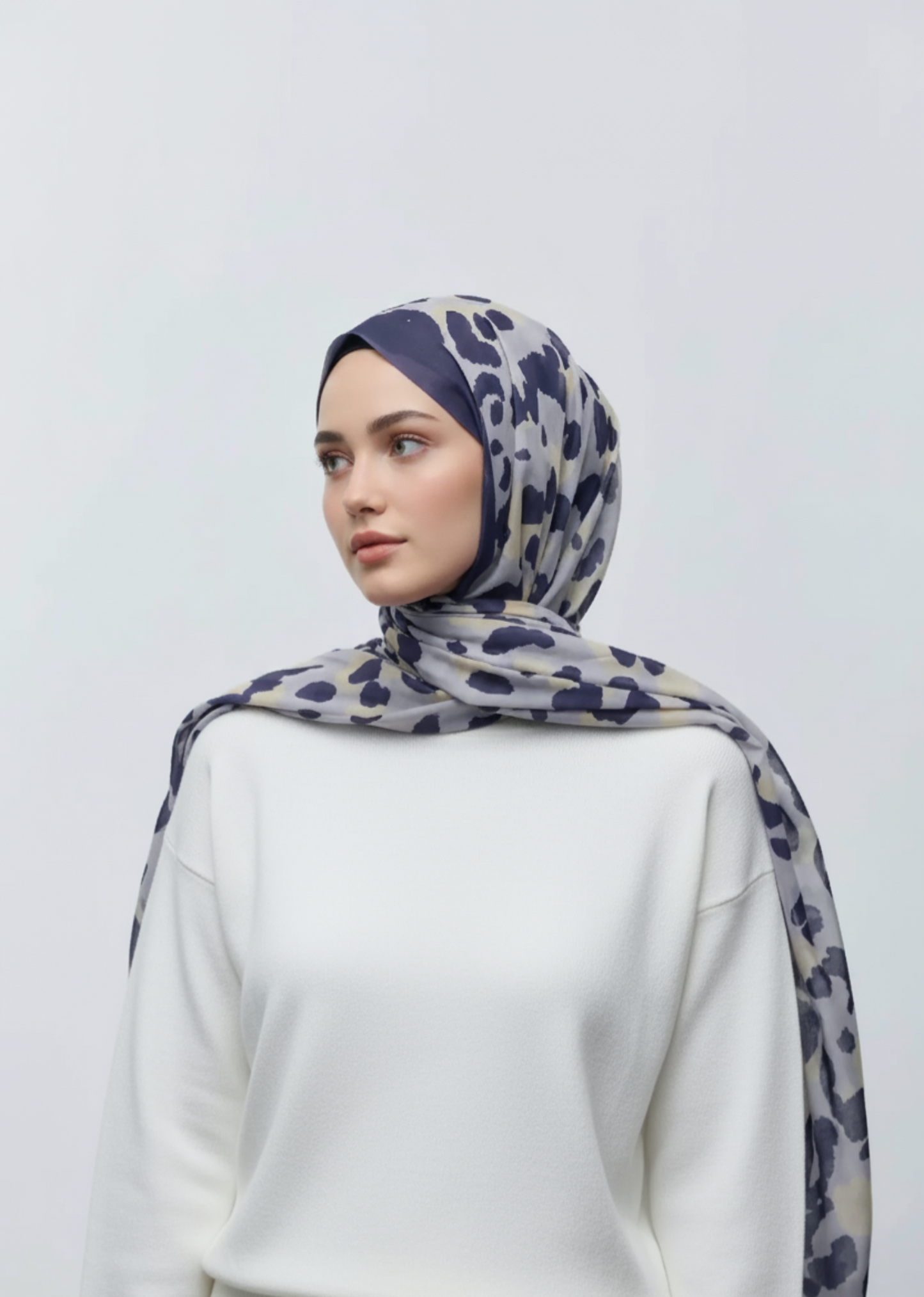 Leopar Desen Aya Şal-Morcivert