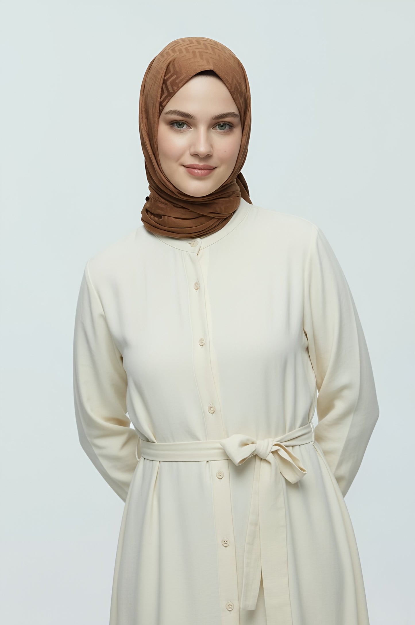 İpeksi Jakar Serisi Labirent Desen Şal-Kahverengi