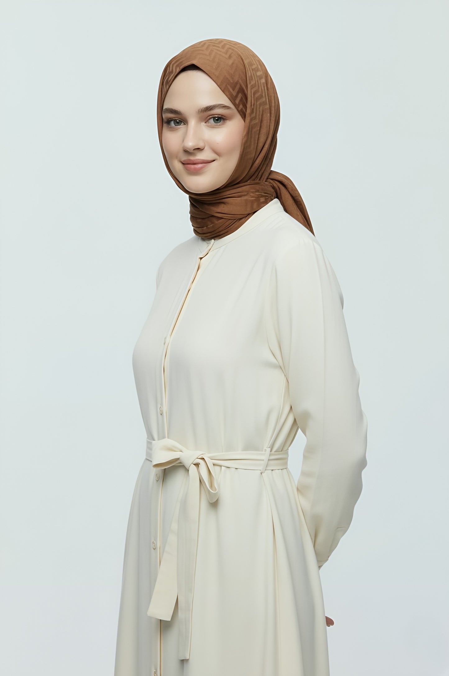 İpeksi Jakar Serisi Labirent Desen Şal-Kahverengi