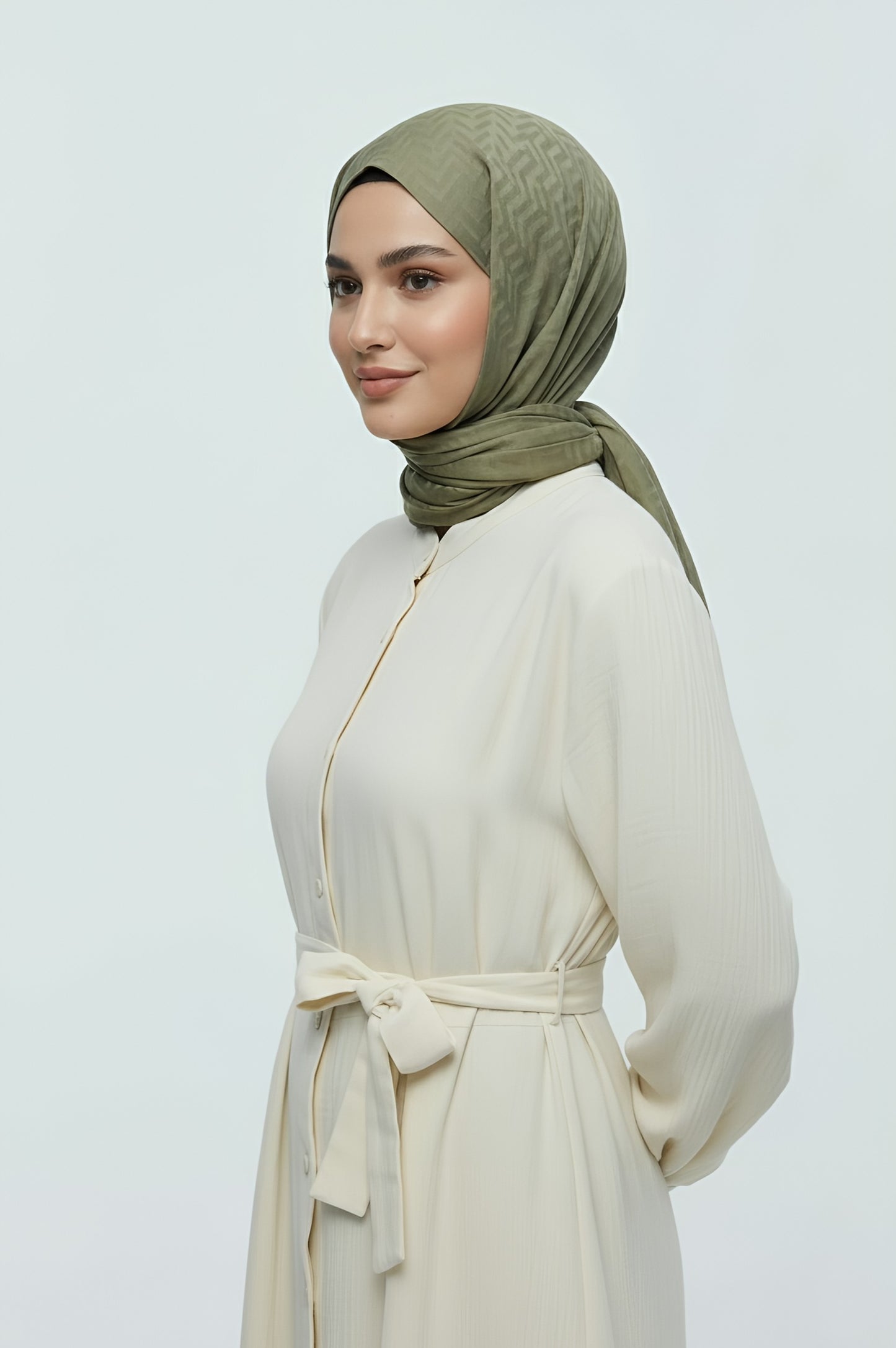 İpeksi Jakar Serisi Labirent Desen Şal-Yeşil Çay