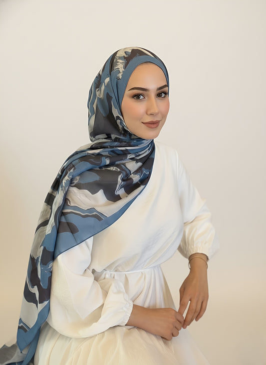 Saphira Desen Lina Şal-Mavi Gri