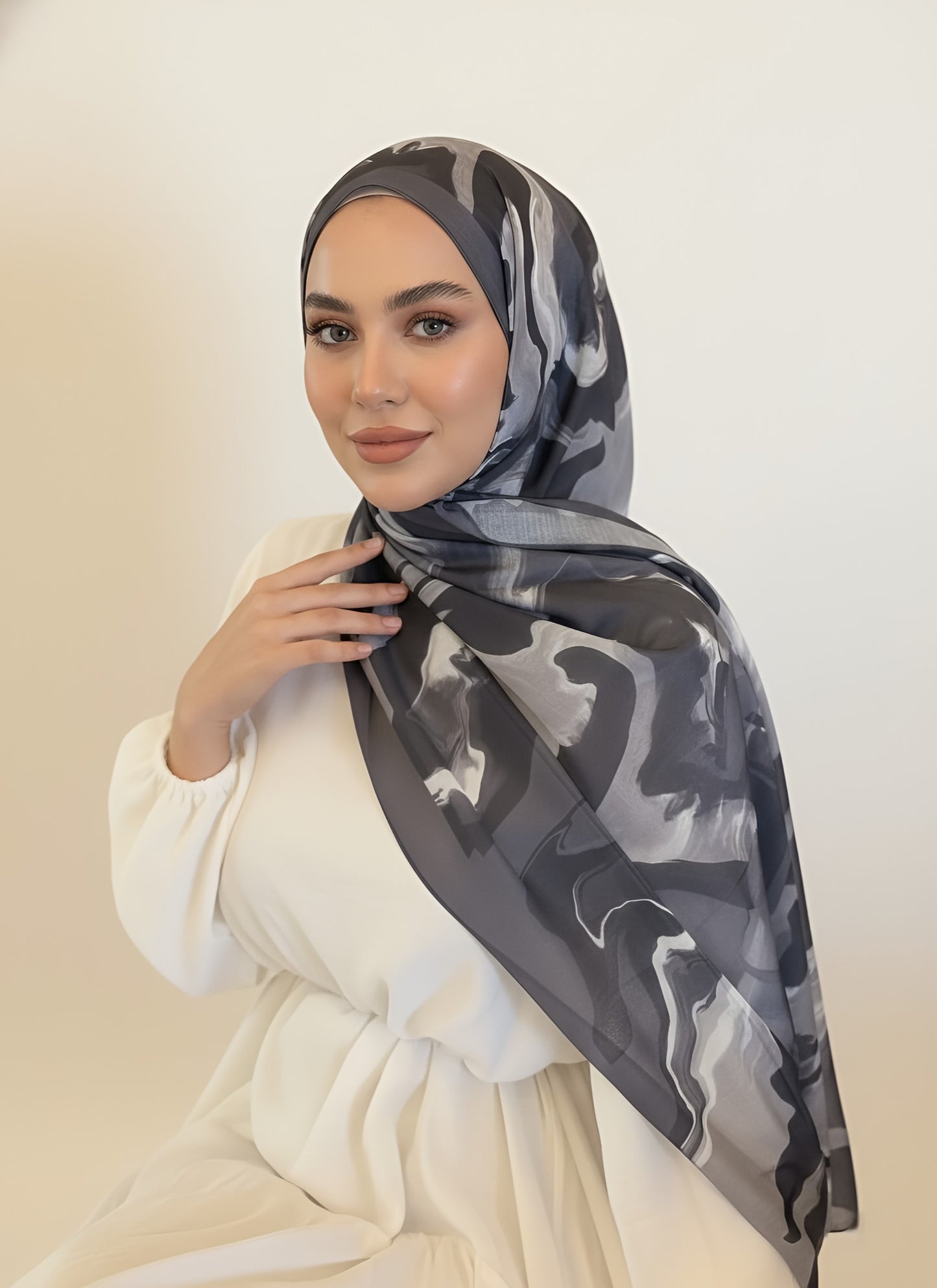 Saphira Desen Lina Şal-Koyu Gri Gri