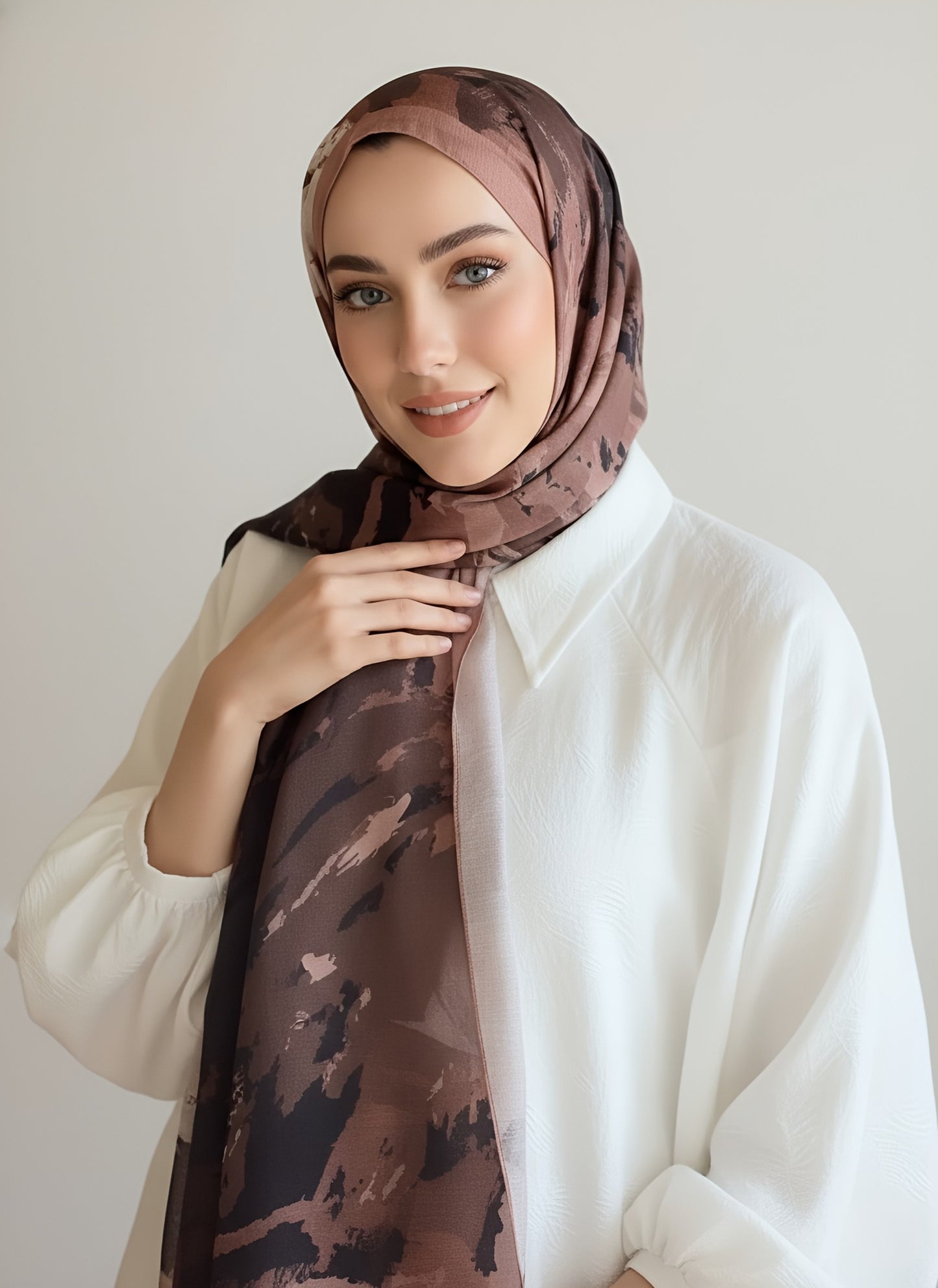 Okyanus Desen Lina Şal - Koyu Vizon