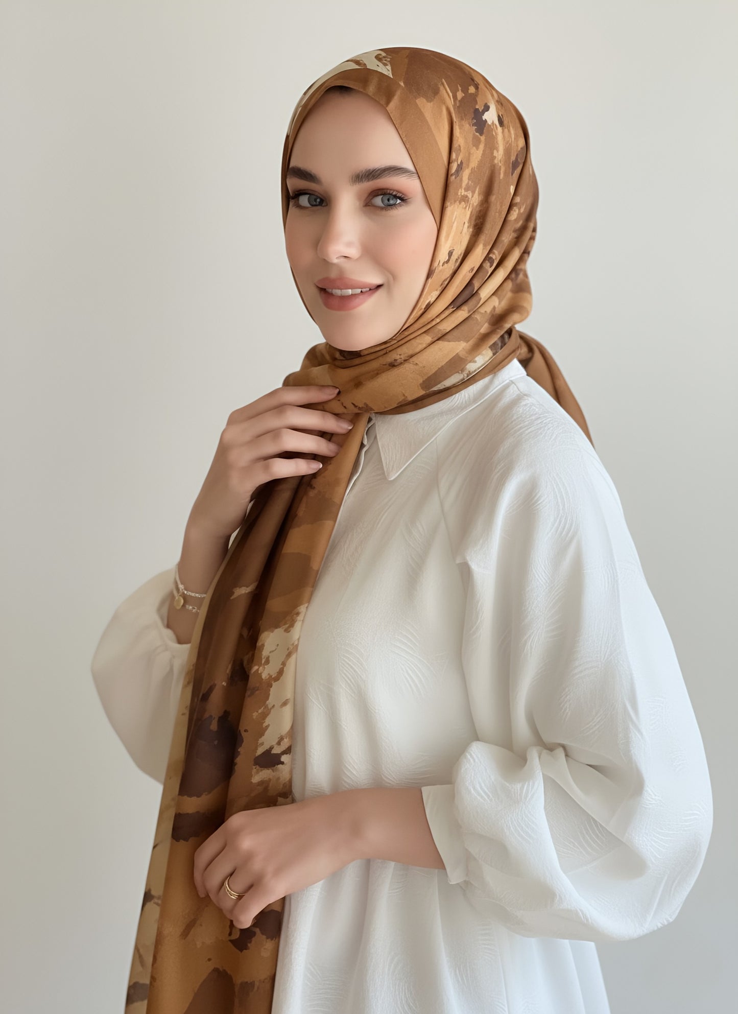 Okyanus Desen Lina Şal - Tarçın