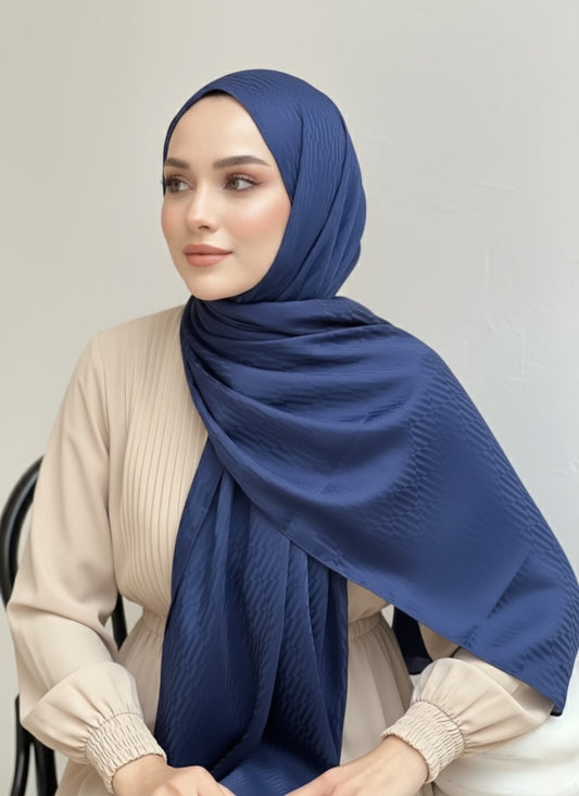 İpeksi Jakar Serisi Chevron Desen Şal -Lacivert