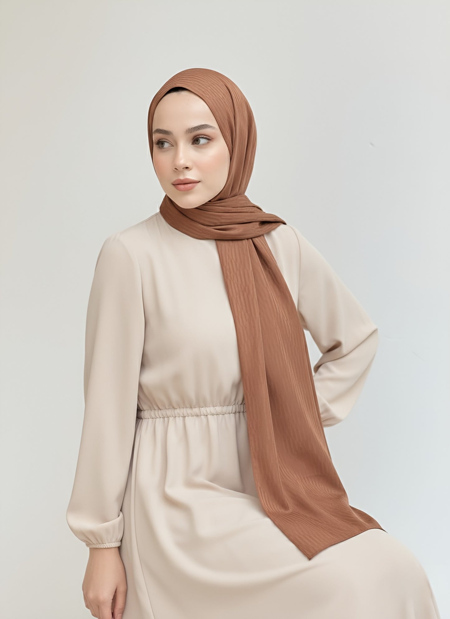 İpeksi Jakar Serisi Chevron Desen Şal -Kahverengi