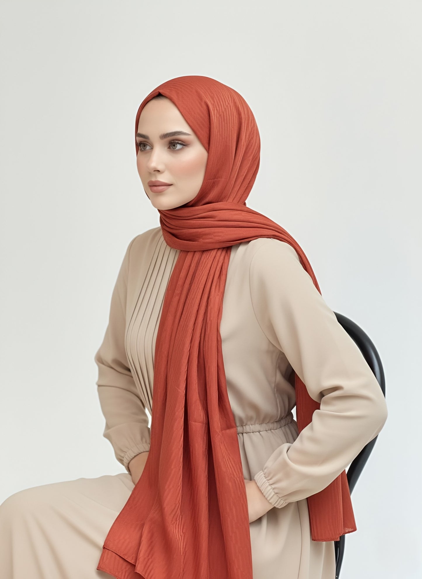 İpeksi Jakar Serisi Chevron Desen Şal -Kiremit