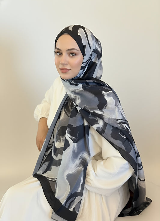 Saphira Desen Lina Şal-Siyah Beyaz