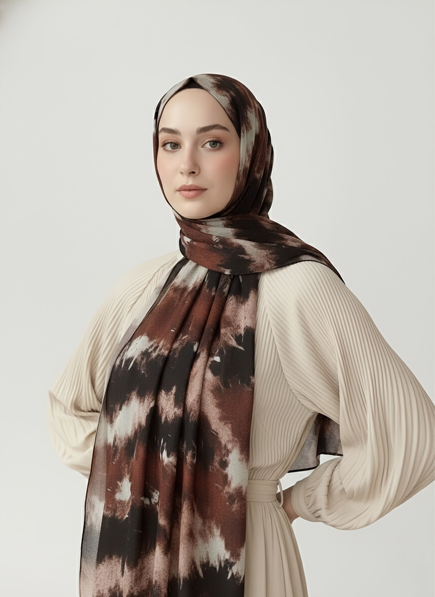 İlkbahar Ritm Desen Bambu Şal-Karamel