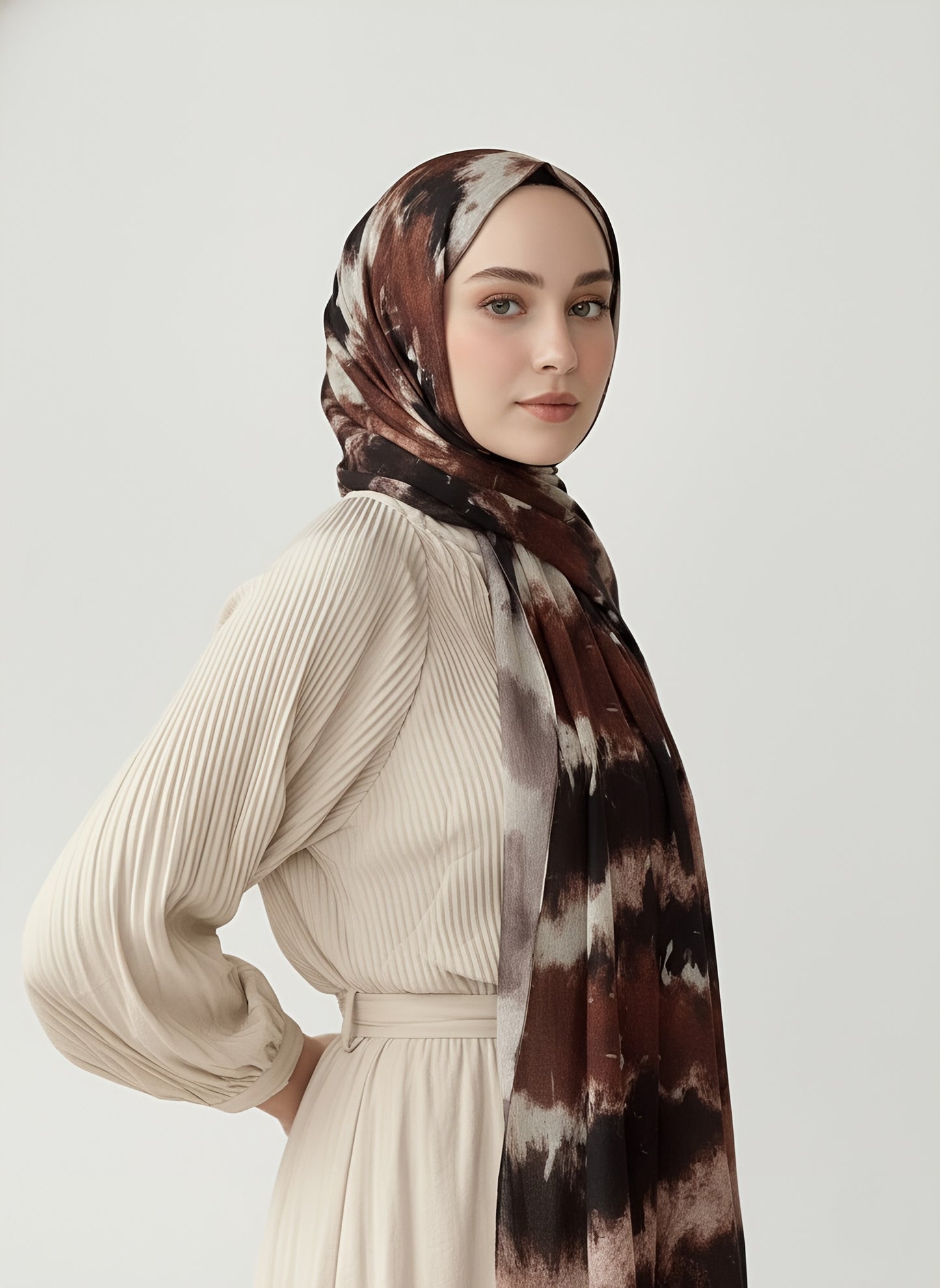 İlkbahar Ritm Desen Bambu Şal-Karamel