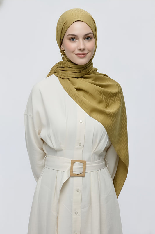 İpeksi Jakar Serisi Labirent Desen Şal-Oksit Sarı