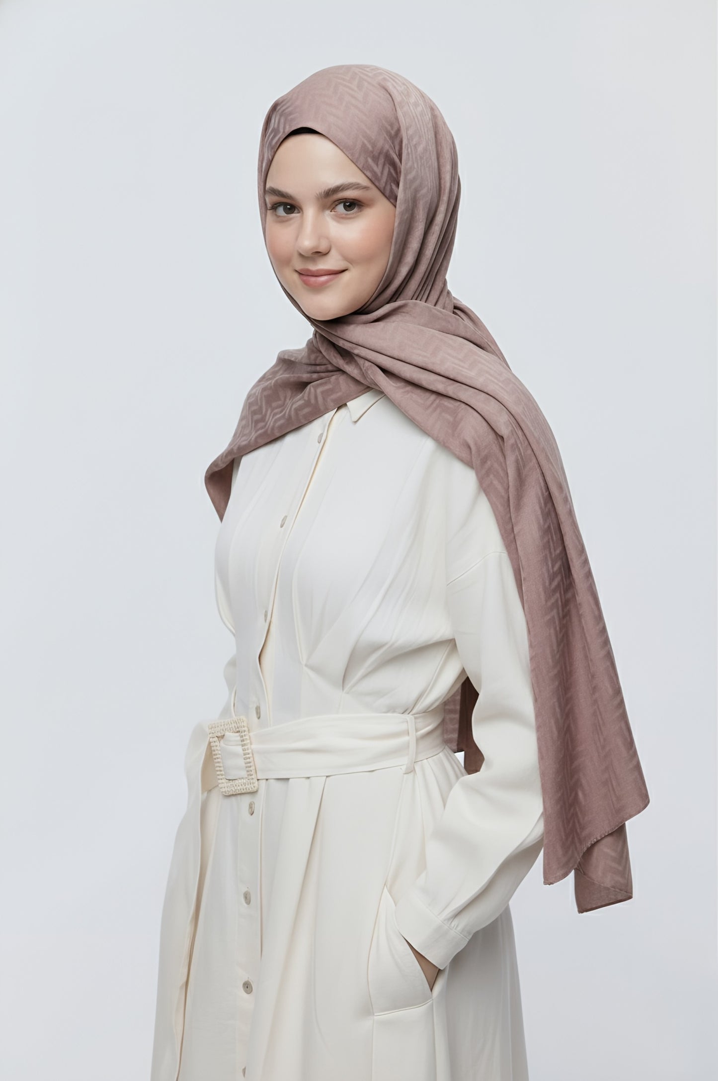 İpeksi Jakar Serisi Labirent Desen Şal-Koyu Vizon