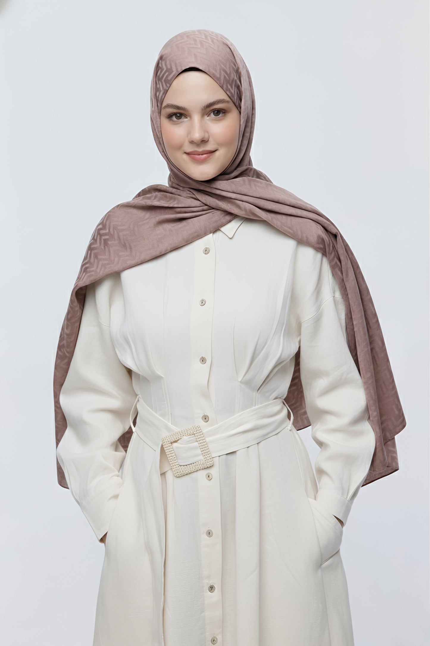 İpeksi Jakar Serisi Labirent Desen Şal-Koyu Vizon