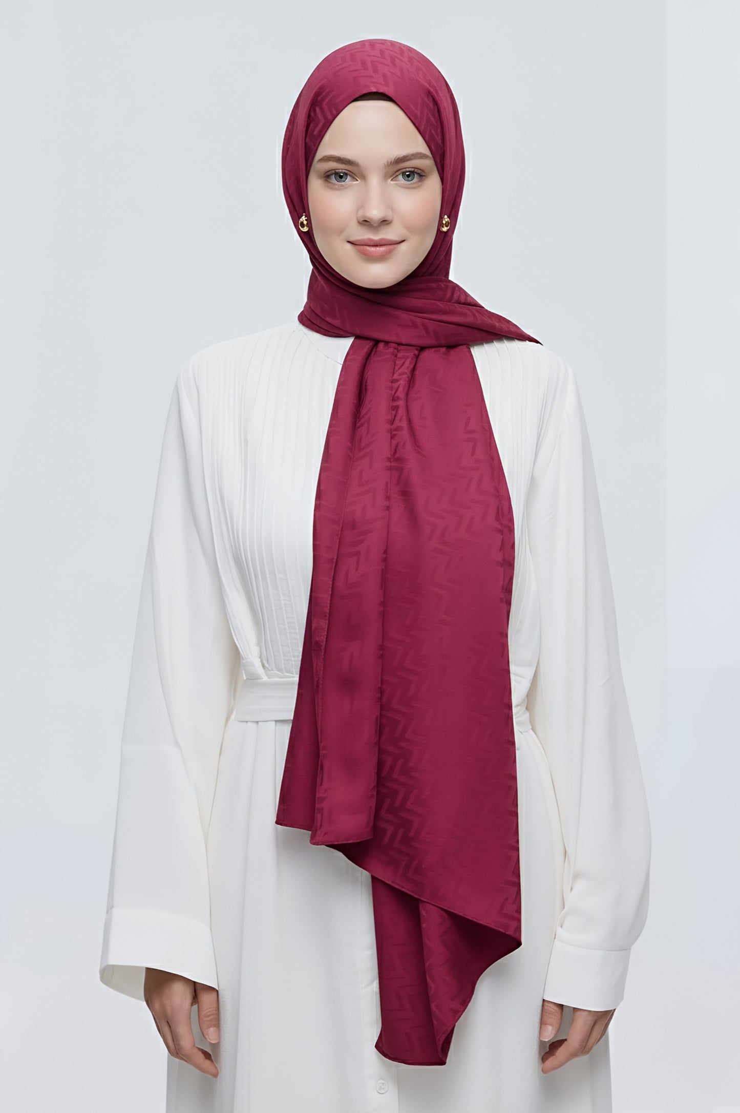 İpeksi Jakar Serisi Labirent Desen Şal-Bordo