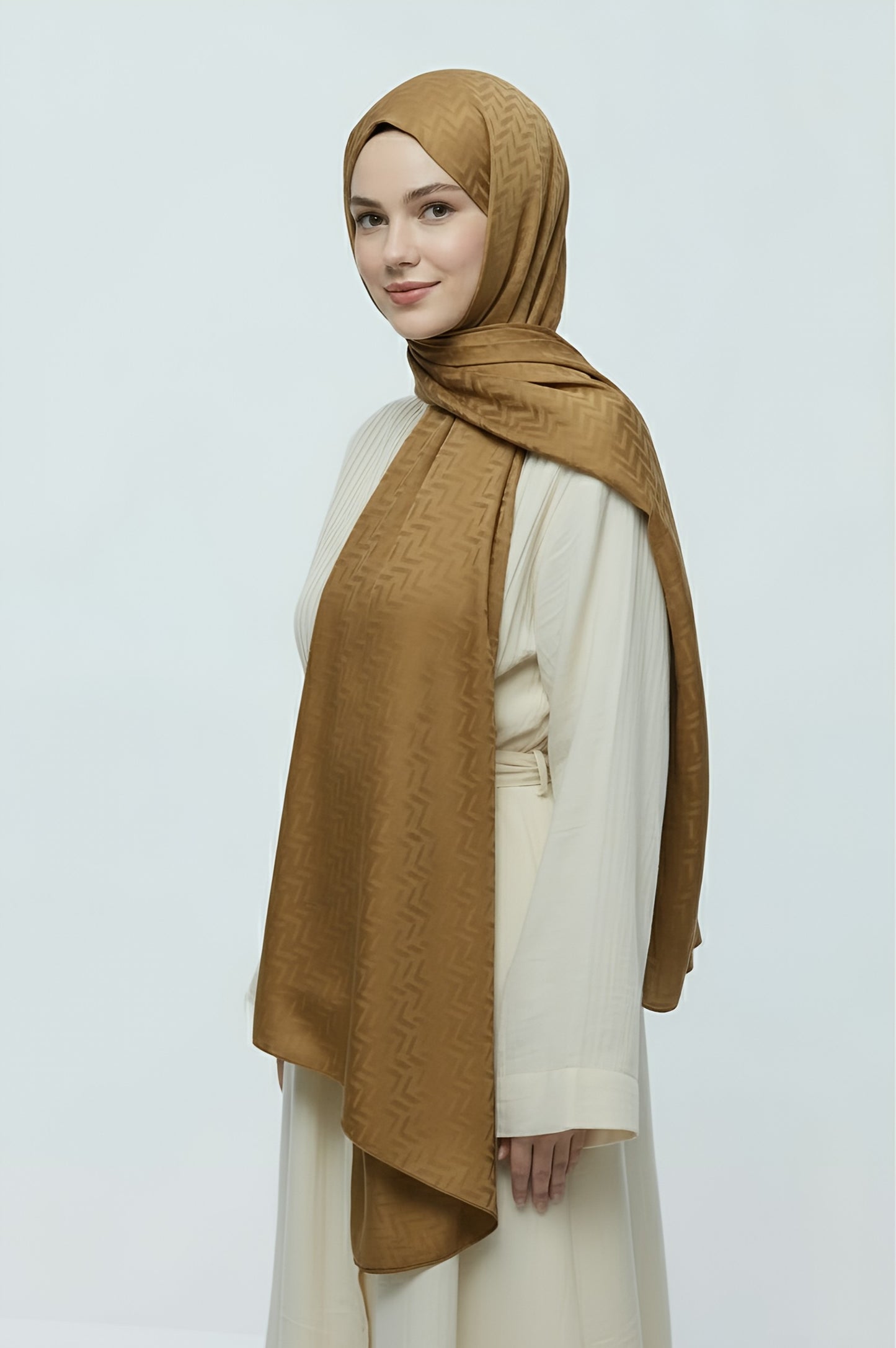 İpeksi Jakar Serisi Labirent Desen Şal-Karamel