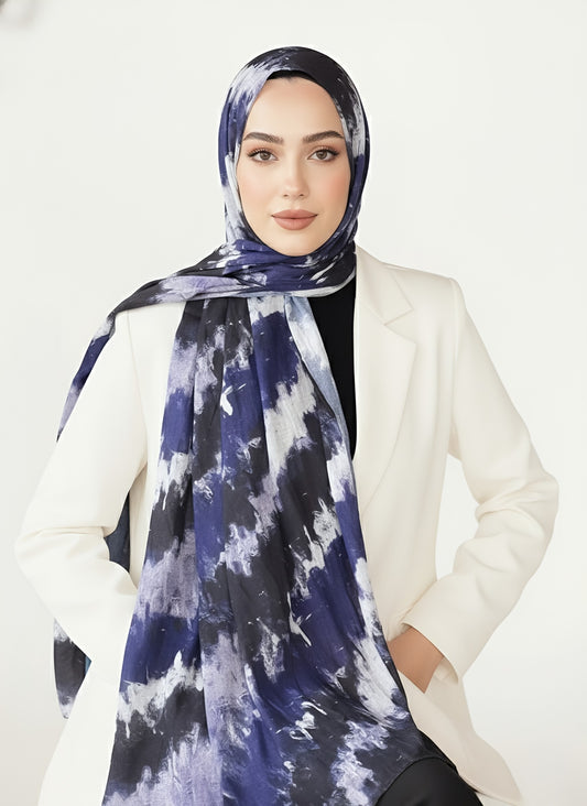 İlkbahar Ritm Desen Bambu Şal-Gece Mavisi