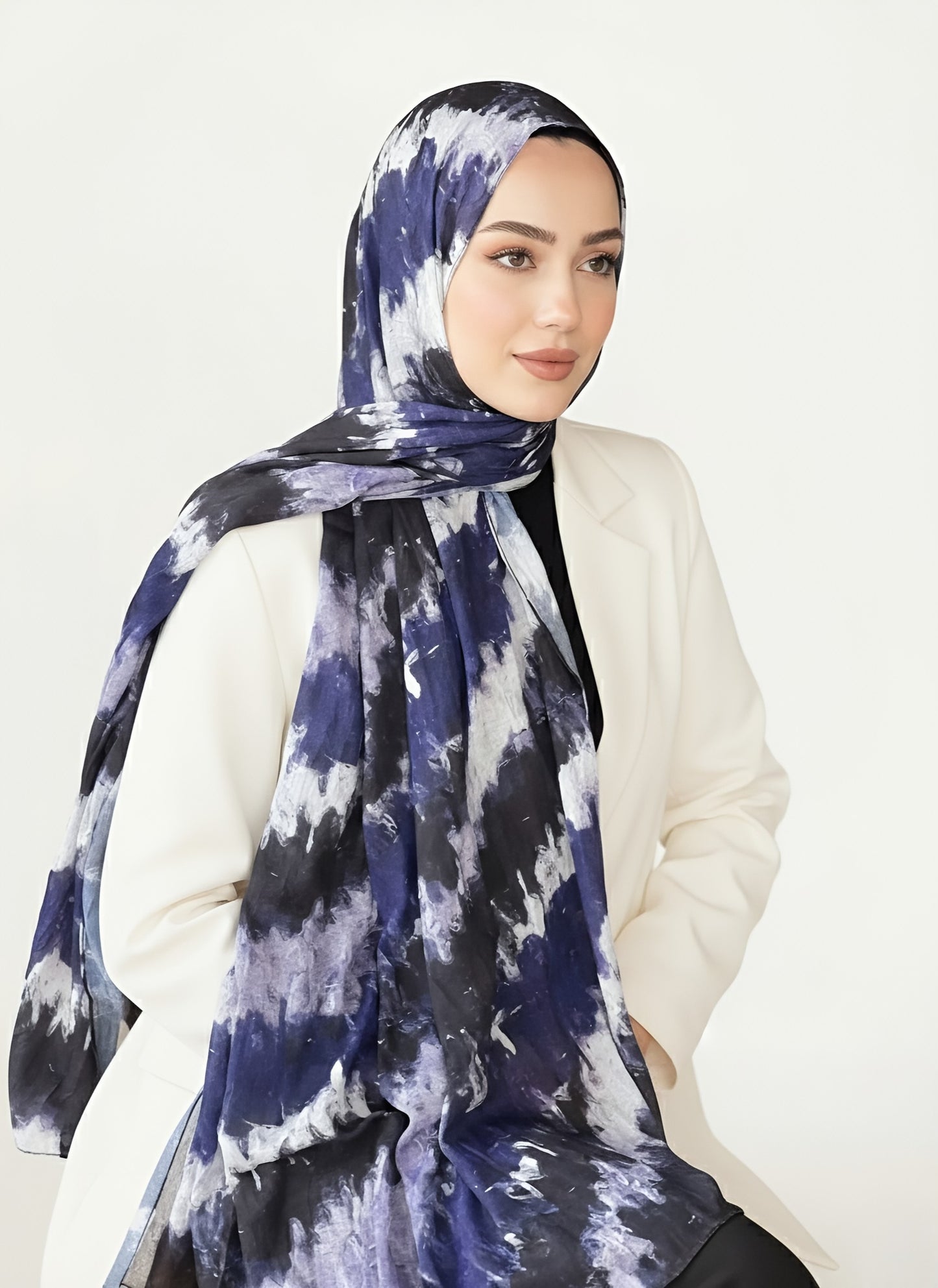 İlkbahar Ritm Desen Bambu Şal-Gece Mavisi