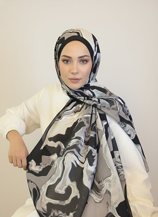 Saphira Desen Lina Şal-Siyah Duman