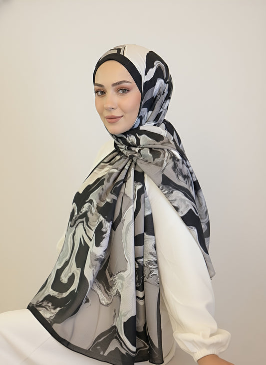 Saphira Desen Lina Şal-Siyah Duman