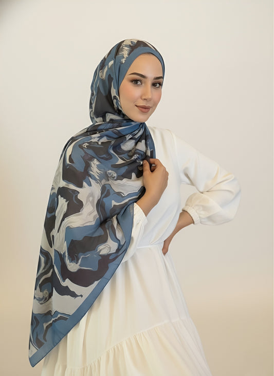 Saphira Desen Lina Şal-Mavi Gri