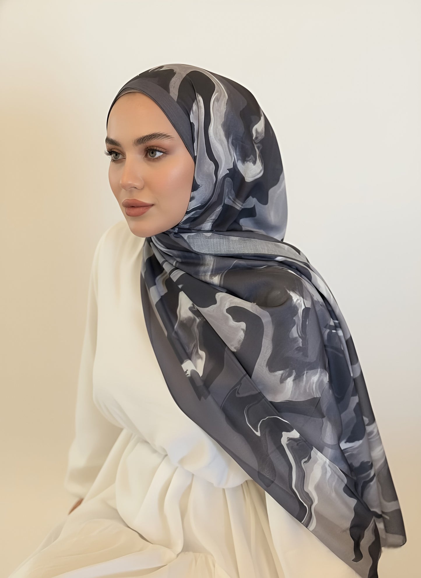 Saphira Desen Lina Şal-Koyu Gri Gri