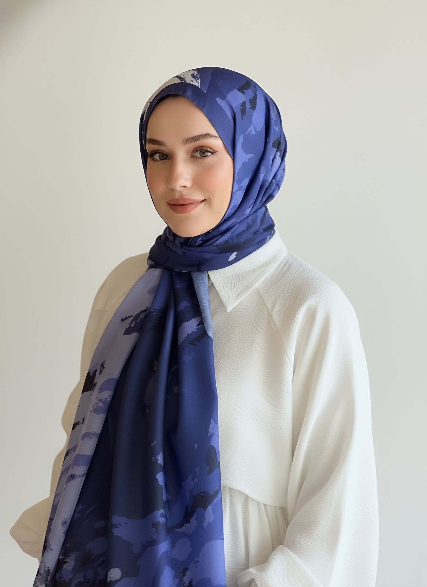 Okyanus Desen Lina Şal - Gece Mavisi