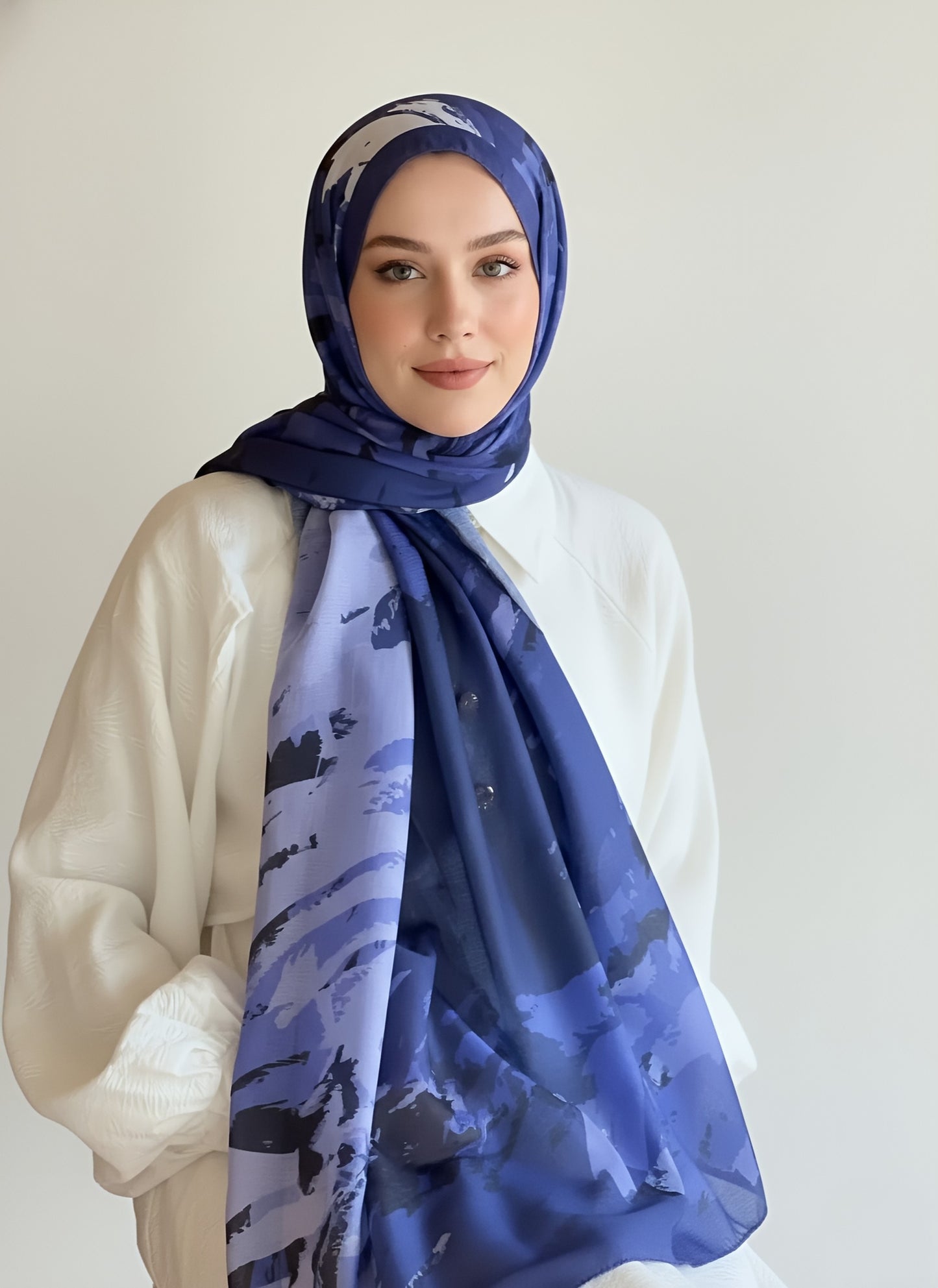 Okyanus Desen Lina Şal - Gece Mavisi