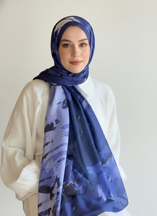 Okyanus Desen Lina Şal - Gece Mavisi