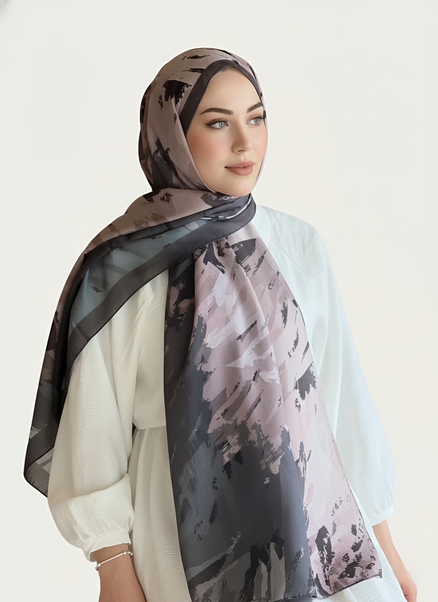 Okyanus Desen Lina Şal - Tozlu Kahve-Bej