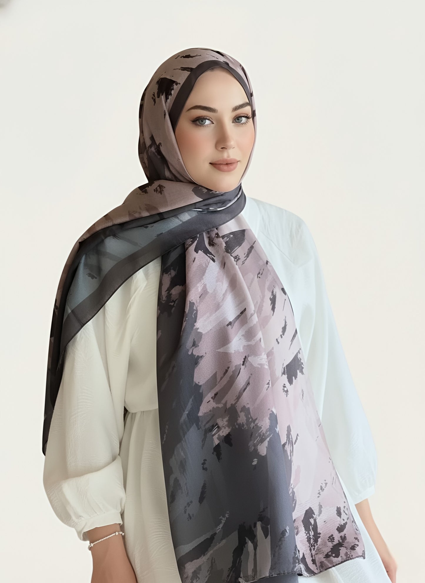 Okyanus Desen Lina Şal - Tozlu Kahve-Bej