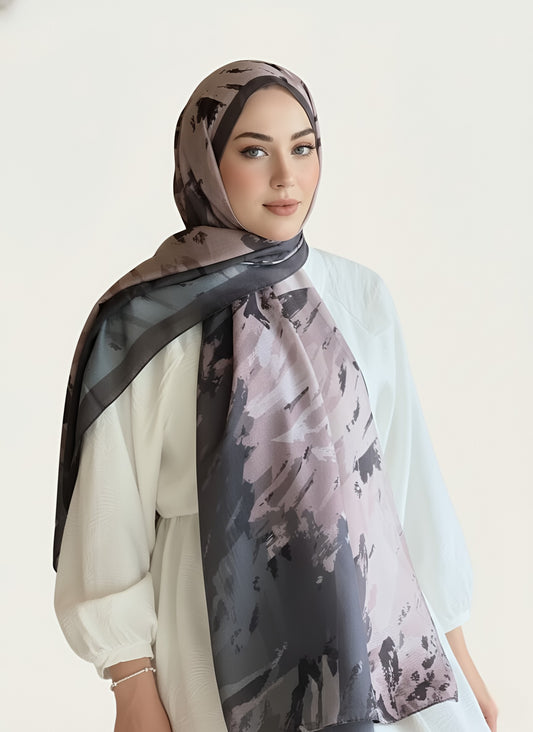 Okyanus Desen Lina Şal - Tozlu Kahve-Bej