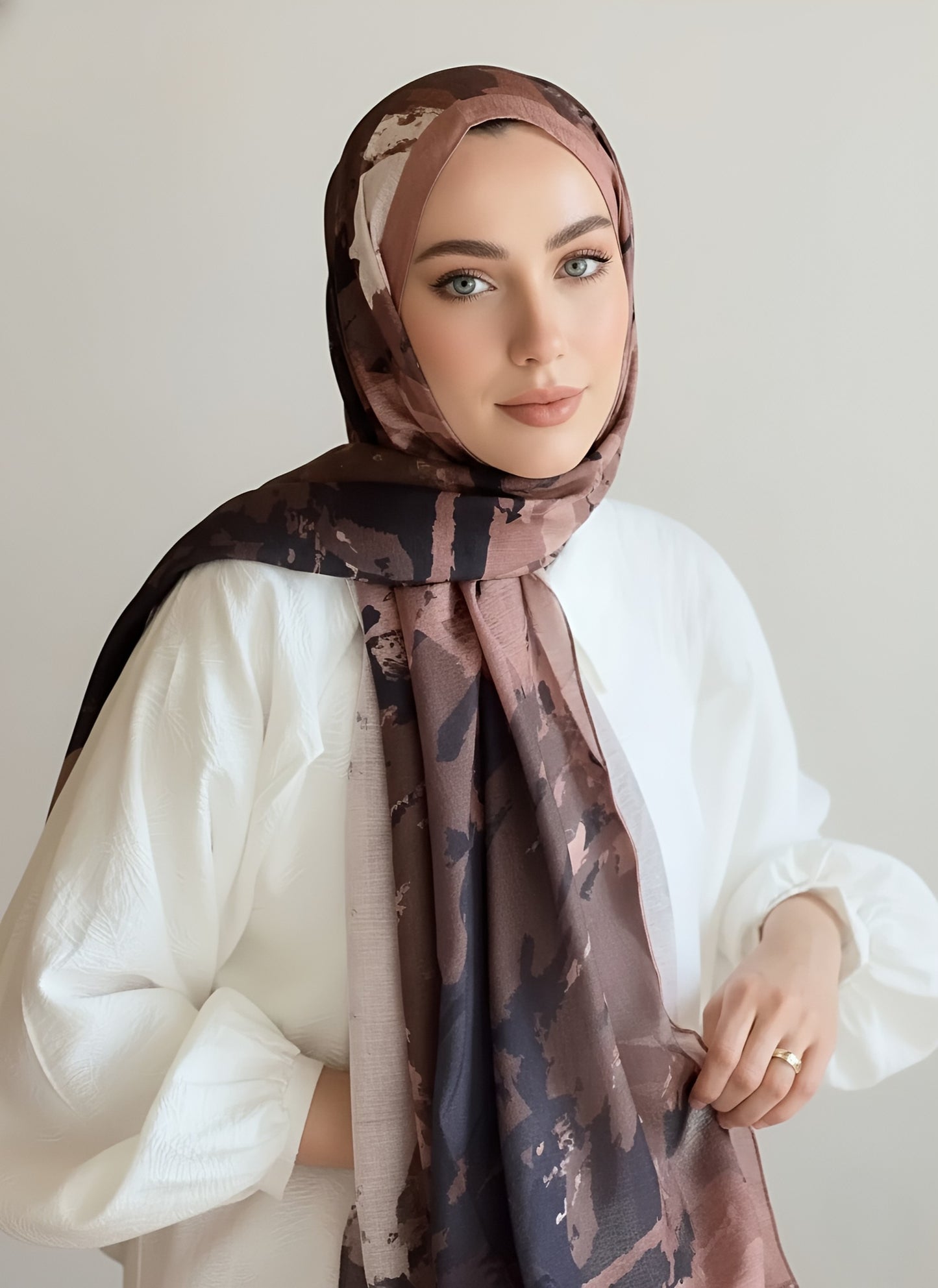 Okyanus Desen Lina Şal - Koyu Vizon