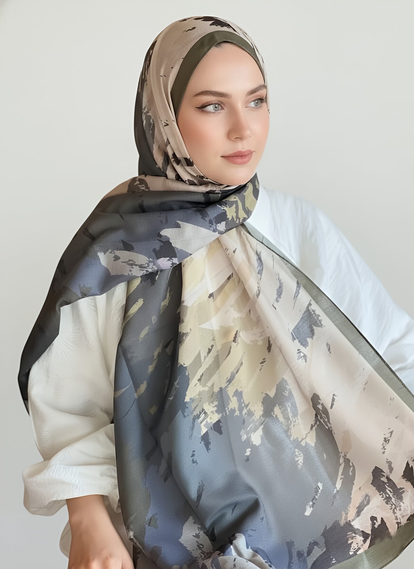 Okyanus Desen Lina Şal - Yeşil Çay