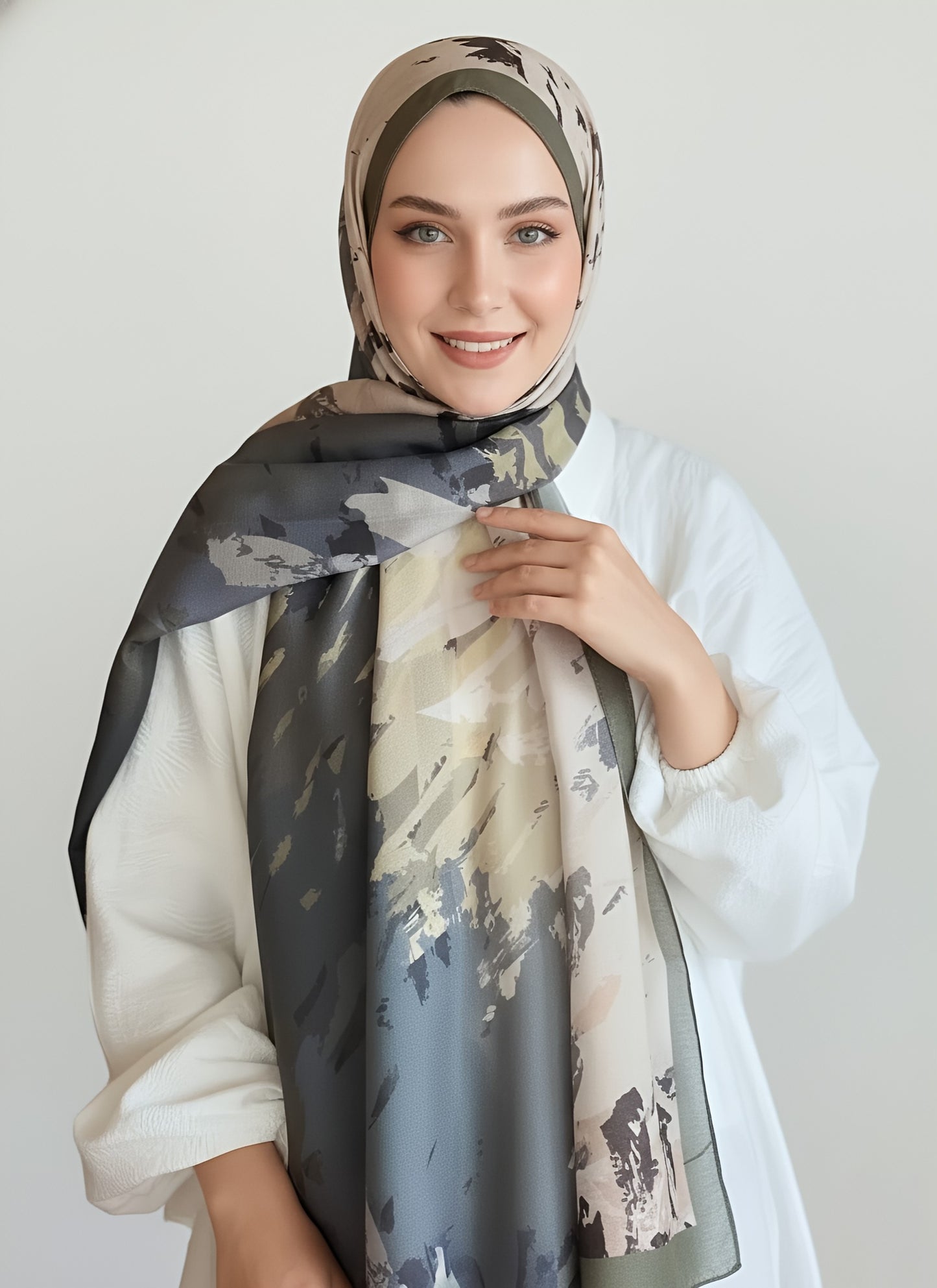 Okyanus Desen Lina Şal - Yeşil Çay