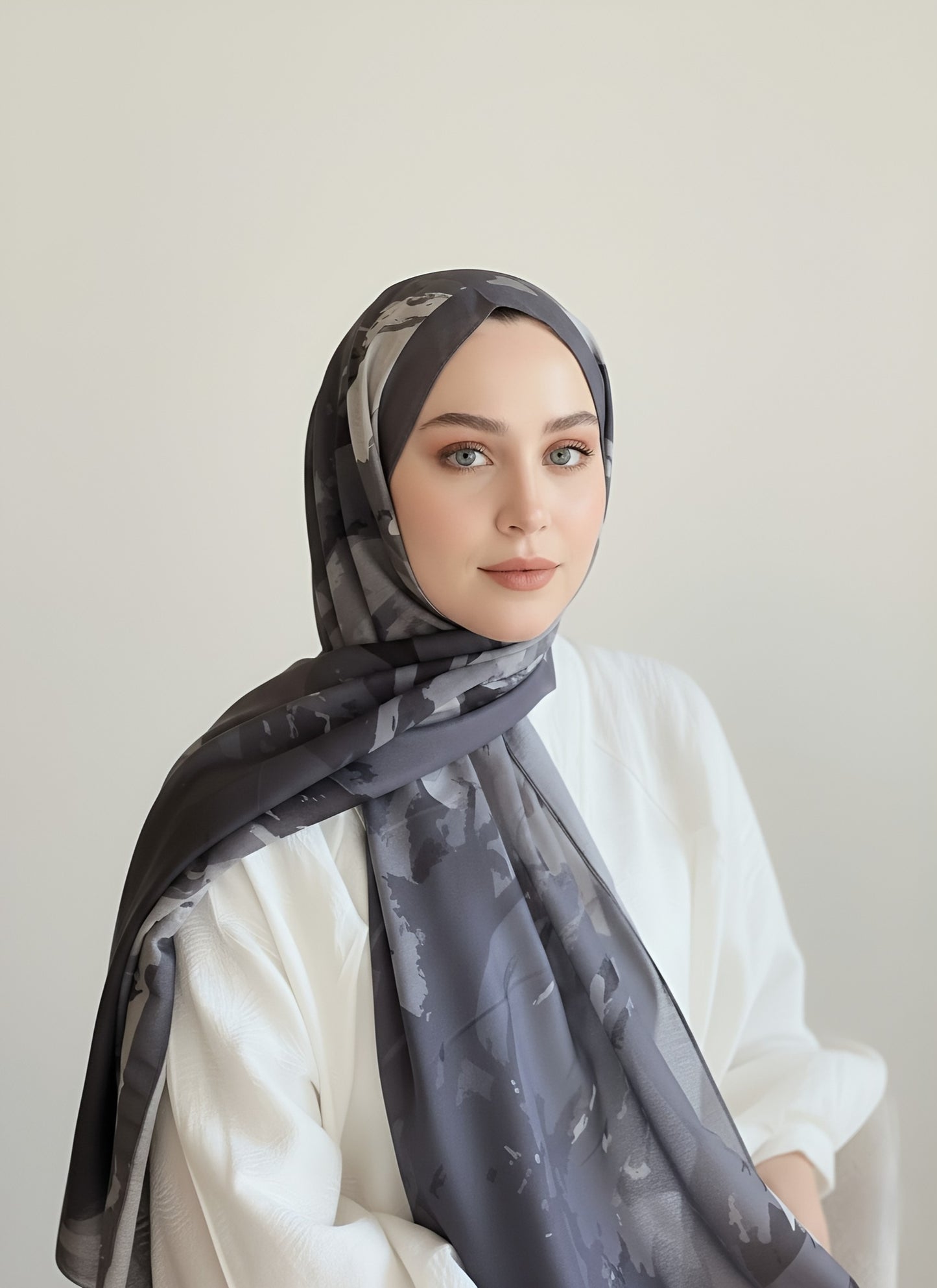 Okyanus Desen Lina Şal - Koyu Gri