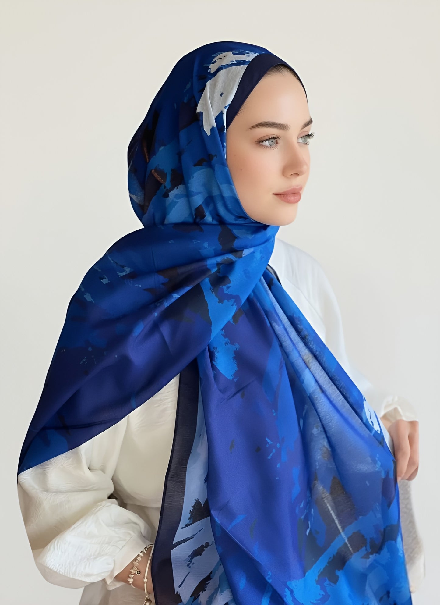 Okyanus Desen Lina Şal - Lacivert