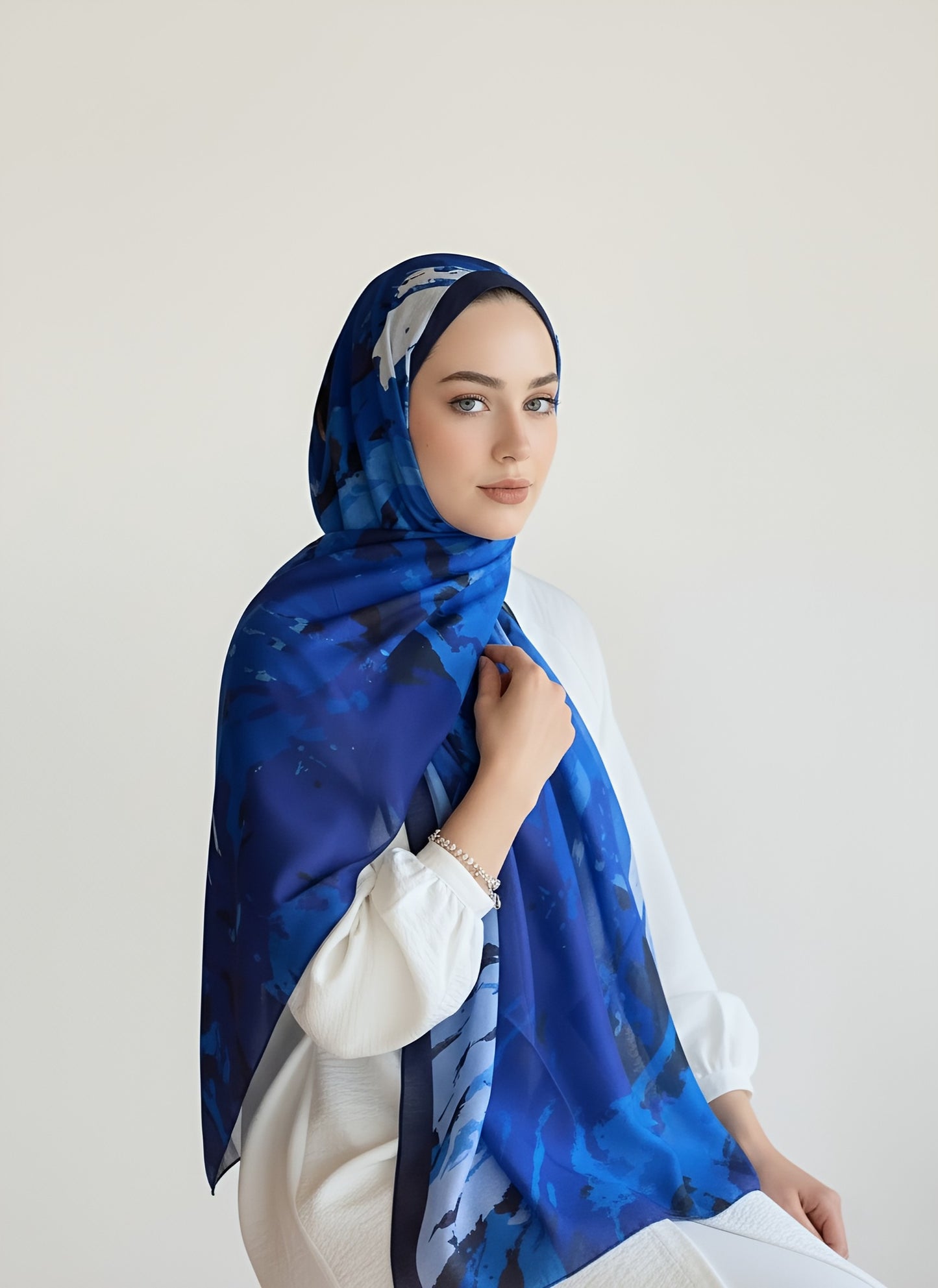 Okyanus Desen Lina Şal - Lacivert