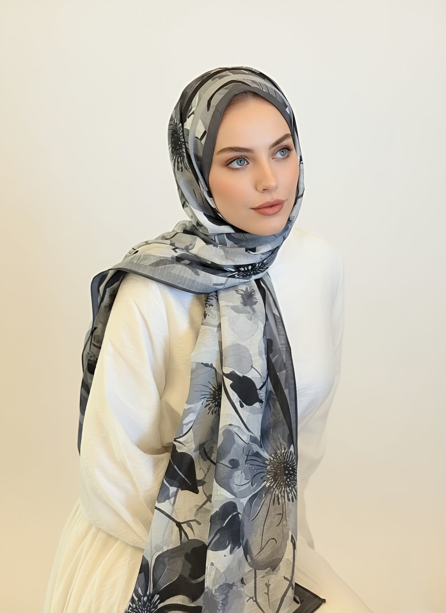 Navelya Desen Lina Şal - Koyu Gri