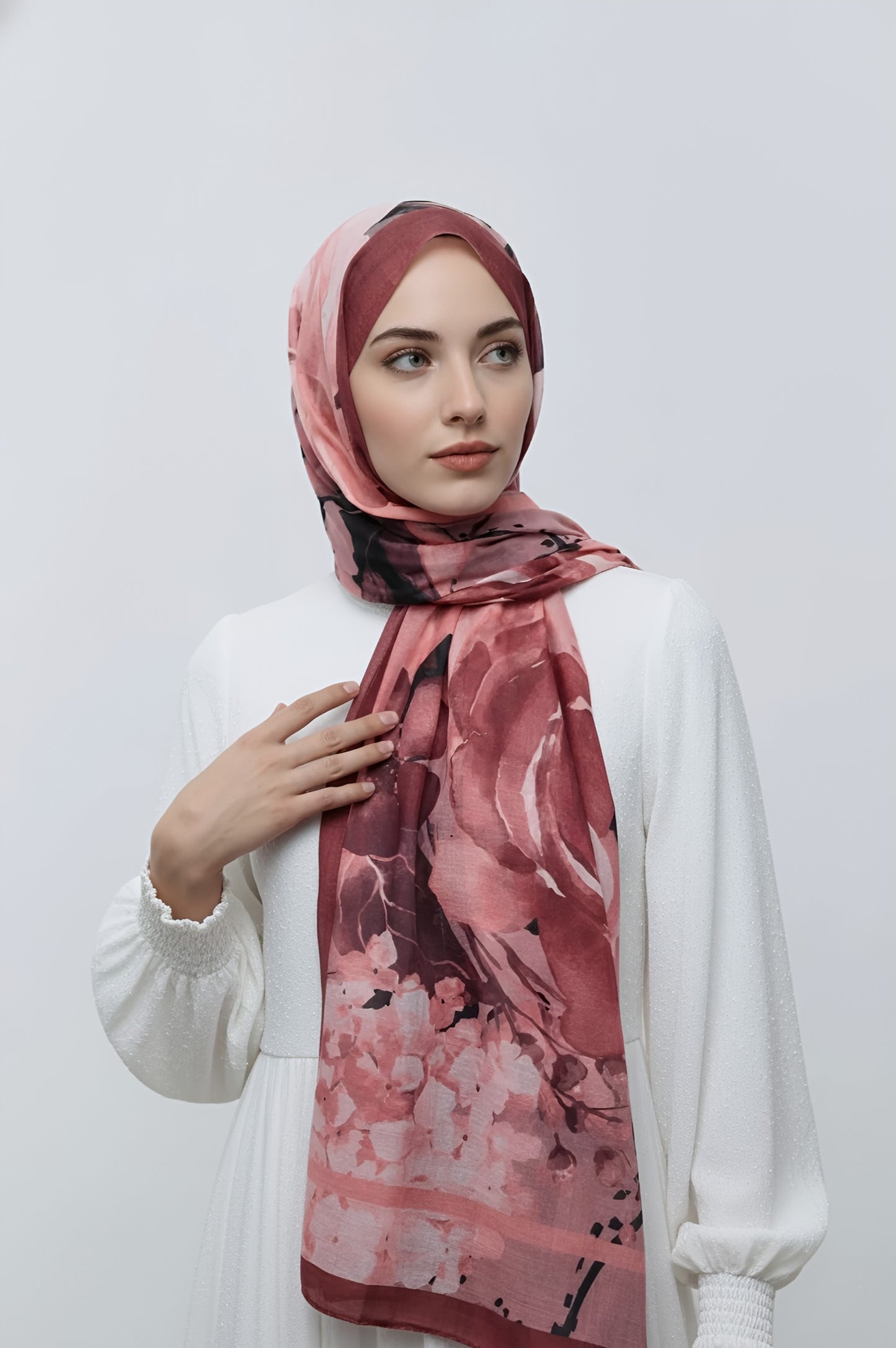 Flores Desen Aya Şal - Bordo