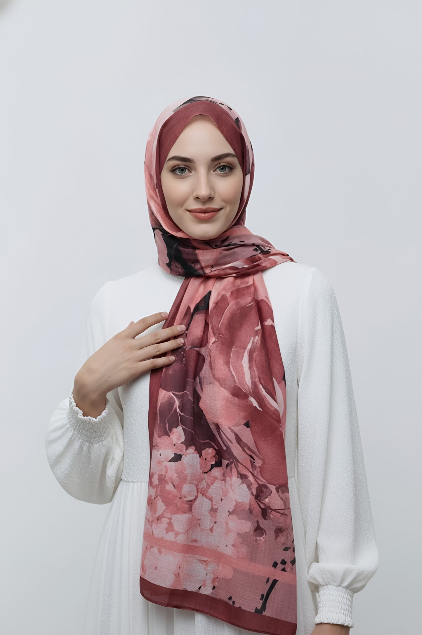 Flores Desen Aya Şal - Bordo