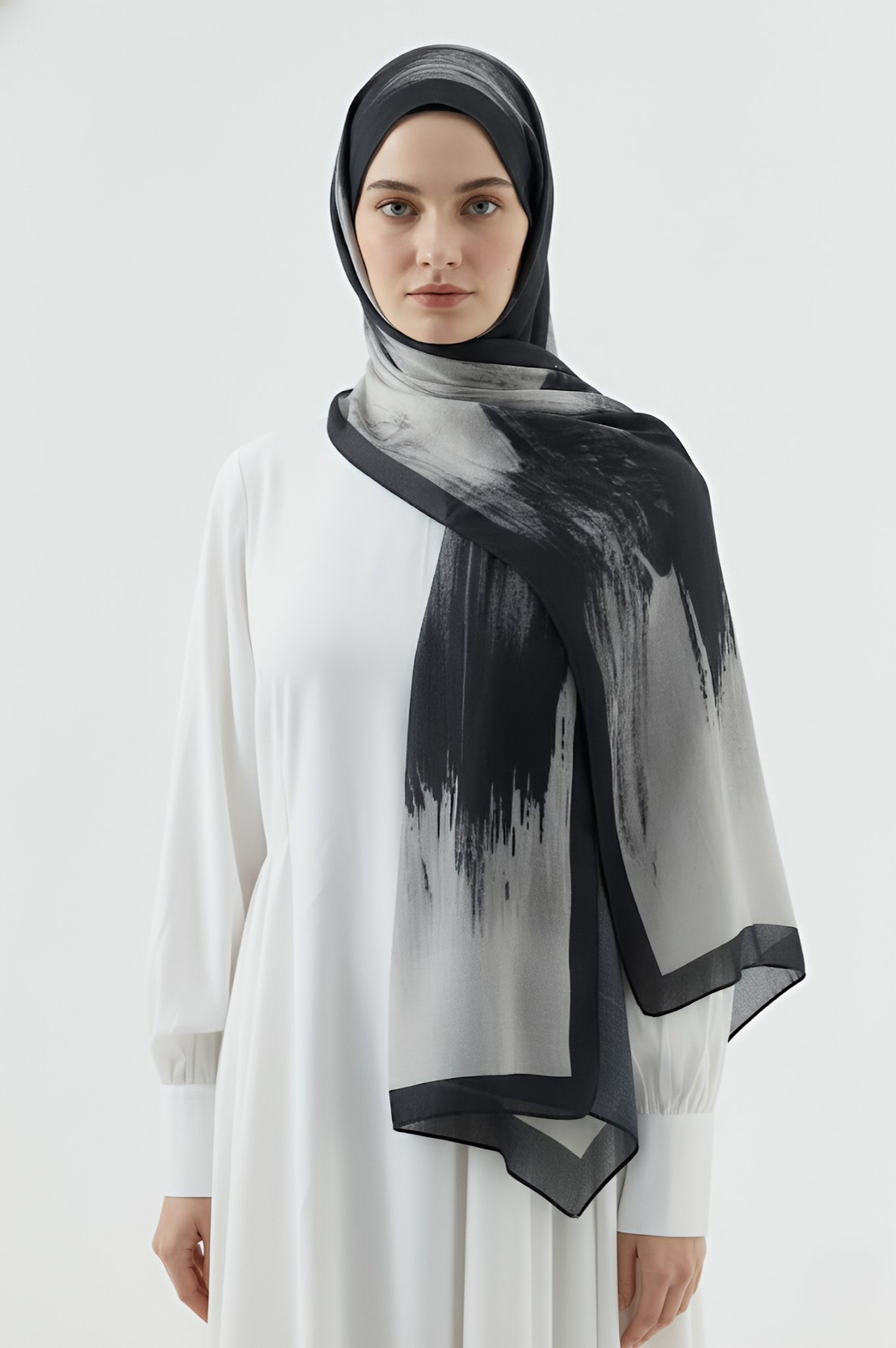 Melt Desen Pamuk Şal - Siyah Kemik