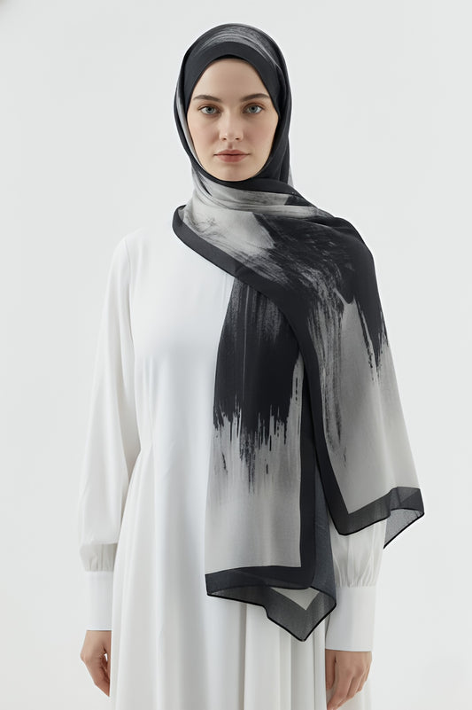 Melt Desen Pamuk Şal - Siyah Kemik